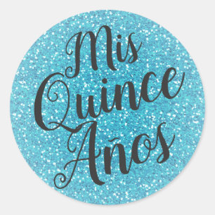 Mis Quince Años Quinceañera Aqua Turquoise Glitter Ronde Sticker
