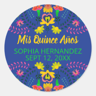 Mis Quince Anos Royal Blue Mexicaanse Fiesta Party Ronde Sticker