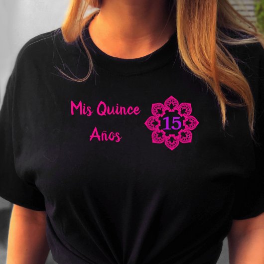 Mis Quince Anos Roze Kant Bloem Quinceanera Zwart T-shirt