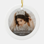 Mis Quince Años White Script Quinceañera 2 Photo Keramisch Ornament (Voorkant)
