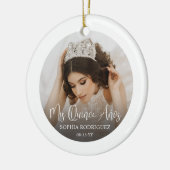 Mis Quince Años White Script Quinceañera 2 Photo Keramisch Ornament (Links)