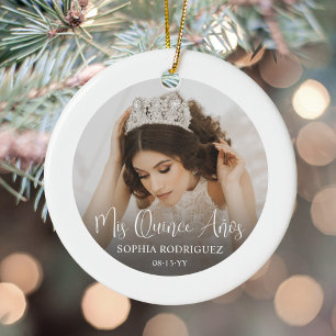 Mis Quince Años Witte Script Quinceañera 2 Foto Keramisch Ornament
