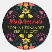 Mis Quince Anos Zwart Mexicaans Fiesta Party Ronde Sticker (Voorkant)