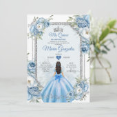 Mis Quince Blauw Bloemen Zilveren Kroon Quinceañer Kaart (Staand voorkant)