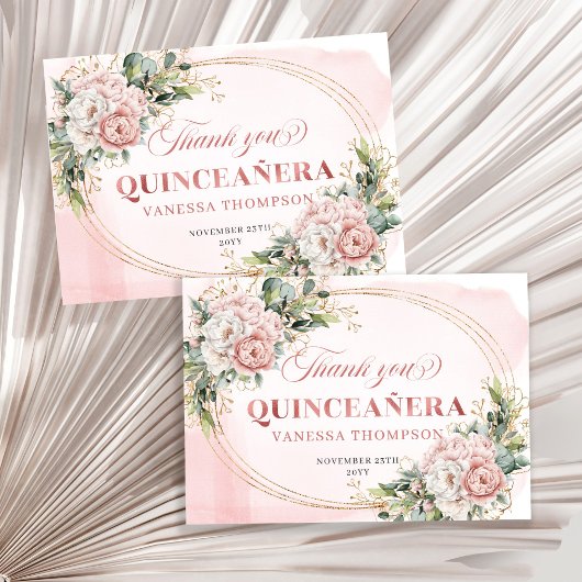 Mis Quince Boho Celebration Thanks Card Blush Pink Bedankkaart