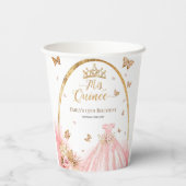 Mis Quince Boho Floral Blush Pink Quinceanera Papieren Bekers (Achterkant)