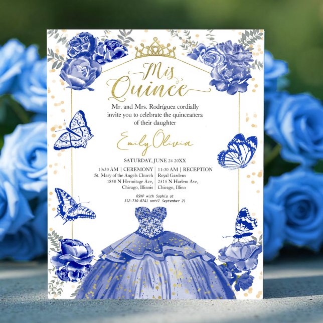Mis Quince Budget Invitation Royal Blue Dress (Creator heeft geüpload)