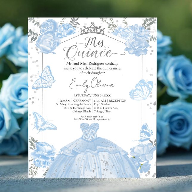 Mis Quince Budget Invitation Tweetalig Dusty Blue (Creator heeft geüpload)