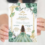 Mis Quince Dusty Green & White Invitation d'annive<br><div class="desc">Mis Quince Sage Vert et blanc Invitation Anniversaire Mis Quince Anos,  15e anniversaire</div>