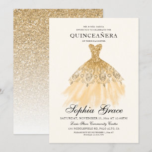 Mis Quince Elegant Faux Gold Glitter Quinceañera Kaart