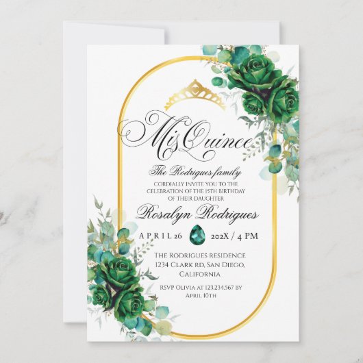Mis Quince elegante smaragdgroene 15e verjaardag Kaart (Voorkant)