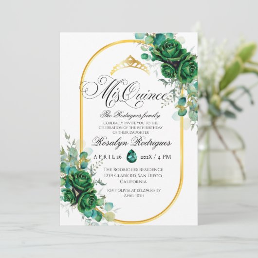 Mis Quince elegante smaragdgroene 15e verjaardag Kaart (Staand voorkant)