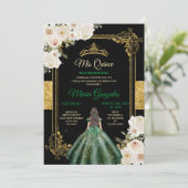 Mis Quince Emerald Green & White Floral Birthday Kaart (Staand voorkant)