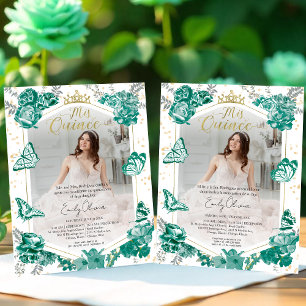 Mis Quince Foto Budget Uitnodiging Tweetalig Groen