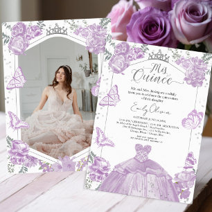 Mis Quince Foto Uitnodiging Lavendel Bloemmotief Z