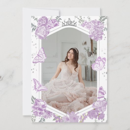 Mis Quince Foto Uitnodiging Spaanse Lavendel (Achterkant)