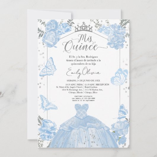 Mis Quince Fotouitnodiging Spaans Dusty Blue Kaart (Voorkant)