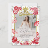 Mis Quince Invitation Photo Bilingue Rouge Floral (Dos)
