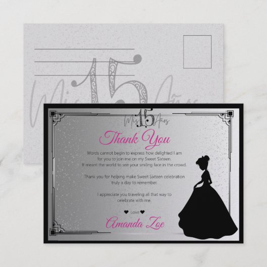 Mis Quince Merci Note Noir et Blanc (Devant / Derrière)