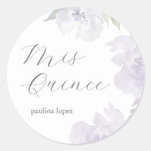 Mis Quince Paarse Bloemen 15e Verjaardag Quinceañe Ronde Sticker