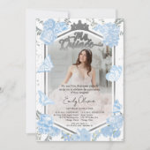 Mis Quince Photo Invitation Bilingue Dusty Blue (Devant)