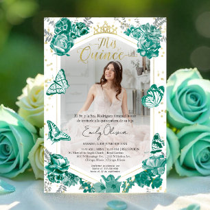 Mis Quince Photo Invitation Espagnol Emerald Green