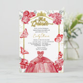 Mis Quince Photo Invitation Espagnol Rouge Floral (Debout devant)