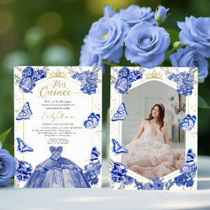 Mis Quince Photo Invitation Espagnol Royal Blue