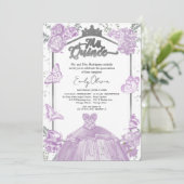 Mis Quince Photo Invitation Lavender Floral Argent (Debout devant)