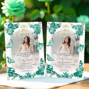 Mis Quince Photo Invitation papillon bilingue