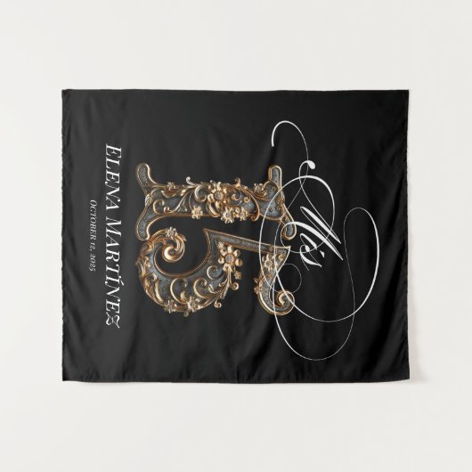 Mis Quince Quinceanera gouden design achtergrond Wandkleed (Voorkant (horizontaal))