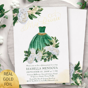 Mis Quince Smaragdgroene Prinses Quinceanera Goud Folie Uitnodiging