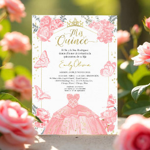 Mis Quince Uitnodiging Spaans Roze Jurk Bloemen