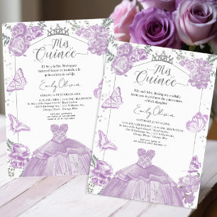 Mis Quince Uitnodiging Tweetalige Lavendel Jurk