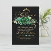 Mis Quince zwart bloemmotief groene 15e verjaardag Kaart (Staand voorkant)