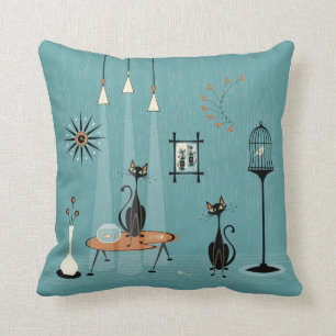 Mischief uit de midden van de eeuw / Kat rood-beha Kussen