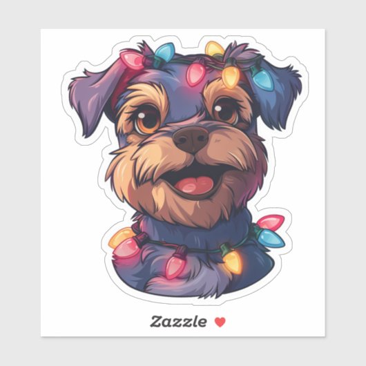 Mischievous Airedale verpakt in kerstverlichting Sticker (Vel)