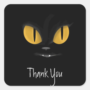 Mischievous Black Cat met Fangs Dank je Vierkante Sticker