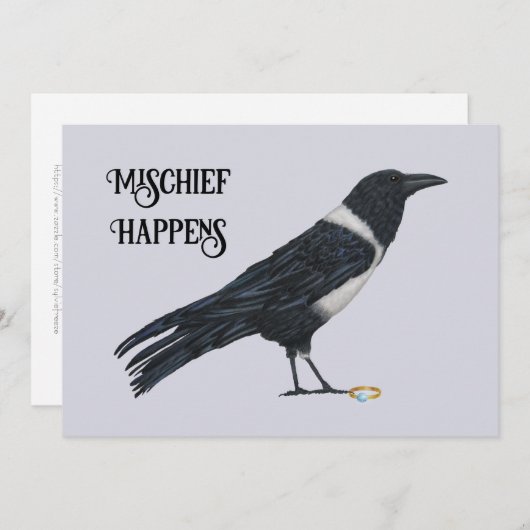 Mischievous Crow en Ring Flat Holiday Kaart (Voorkant / Achterkant)