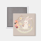 Mischievous Cute Bunny and Flower Magneet (Voorkant / Achterkant)