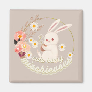 Mischievous Cute Bunny and Flower Magneet