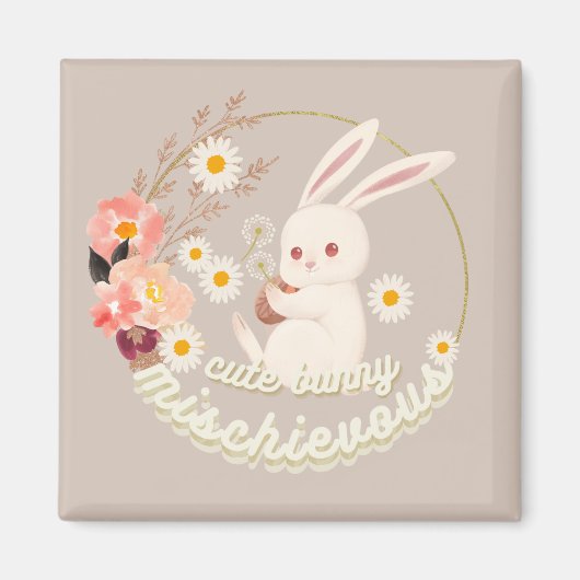 Mischievous Cute Bunny and Flower Magneet (Voorkant)