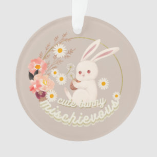 Mischievous Cute Bunny and Flower Ornament