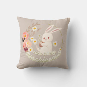 Mischievous Cute Bunny and Flower Ornament Kussen