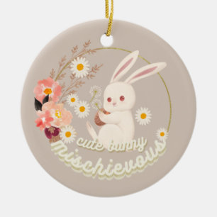 Mischievous Cute Bunny Keramisch Ornament