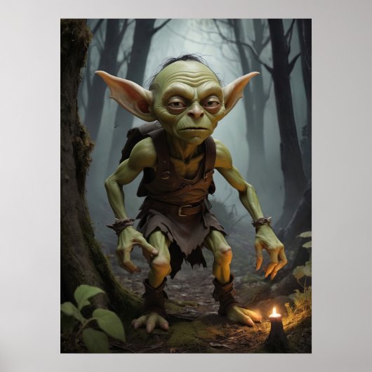 Mischievous Goblin Lurking in een spookbos Poster (Voorkant)
