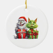 Mischievous groene kerstkatten keramisch ornament (Achterkant)