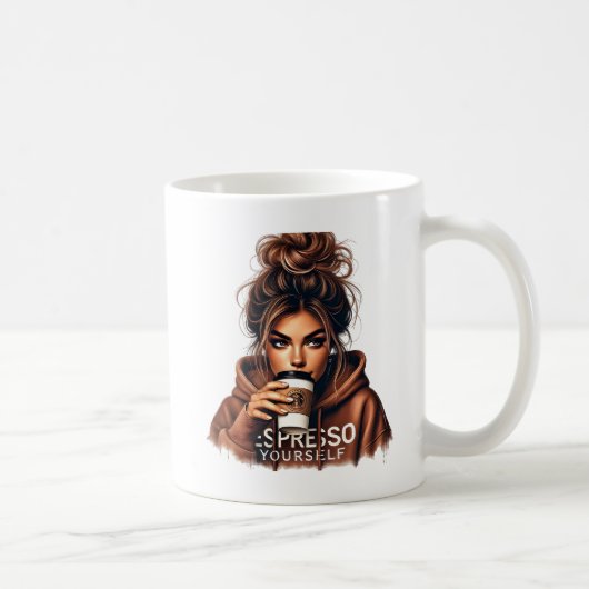 Mischievous Smirk - Stijlvol meisje nippen koffie Koffiemok (Rechts)