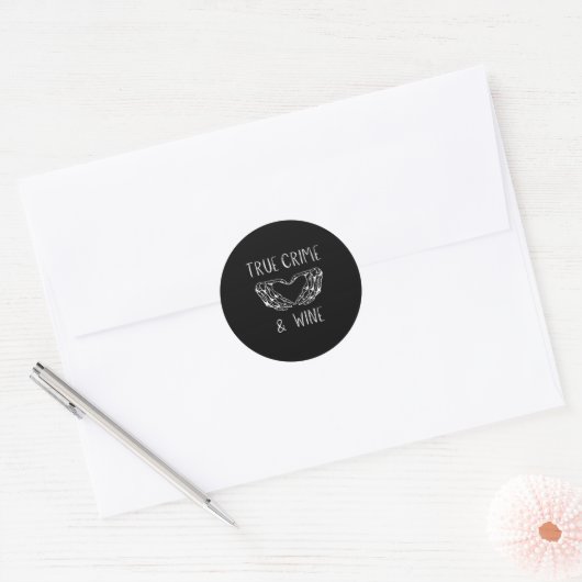 Misdaad en wijn skelet handen ronde sticker (Envelop)