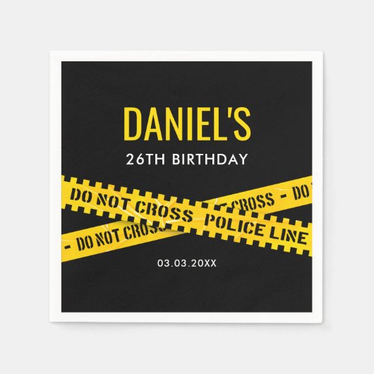 Misdaadscène Verjaardagsfeest met gele politieband Servet (Voorkant)
